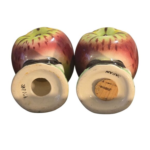 Vintage Anthropomorphic fruit  Salt & Pepper Shakers Apple Head Japan 1950s - Picture 8 of 9
